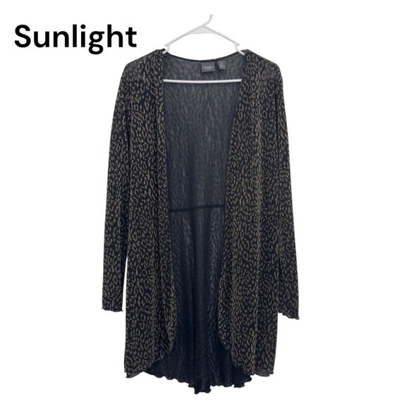 Chicos Traveler Open Front Leopard Print Cardigan Women SZ 2 Metallic Black Gold - Picture 1 of 10